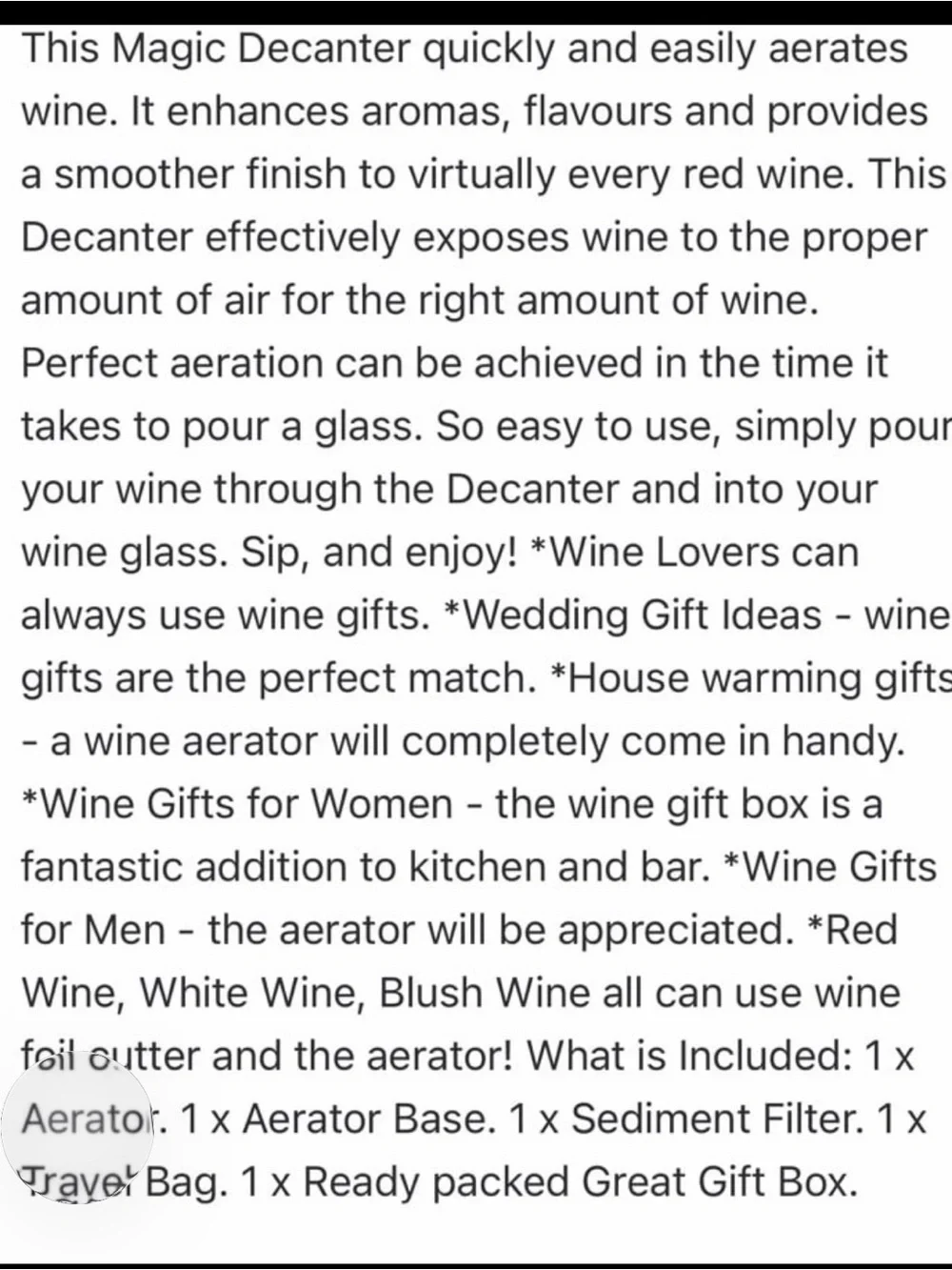 New in box Magic decanter wine aerator